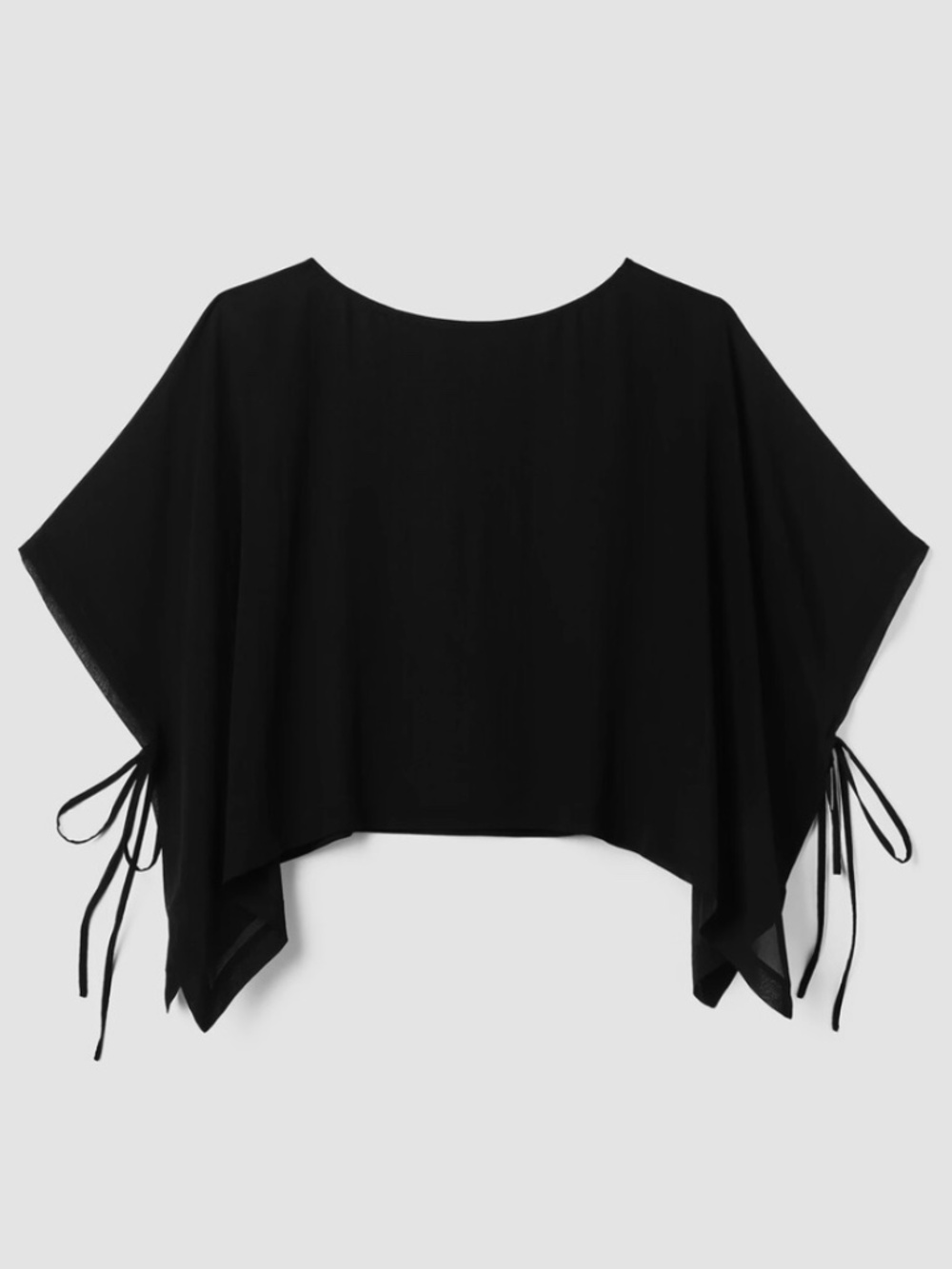 Eileen Fisher Sheer Silk Georgette Black Cropped Poncho S/M NWT